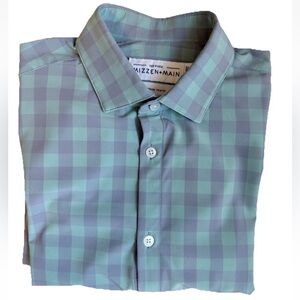 Mizzen + Main Blue Green Check Leeward Medium Trim Fit, Long Sleeve Shirt, EUC
